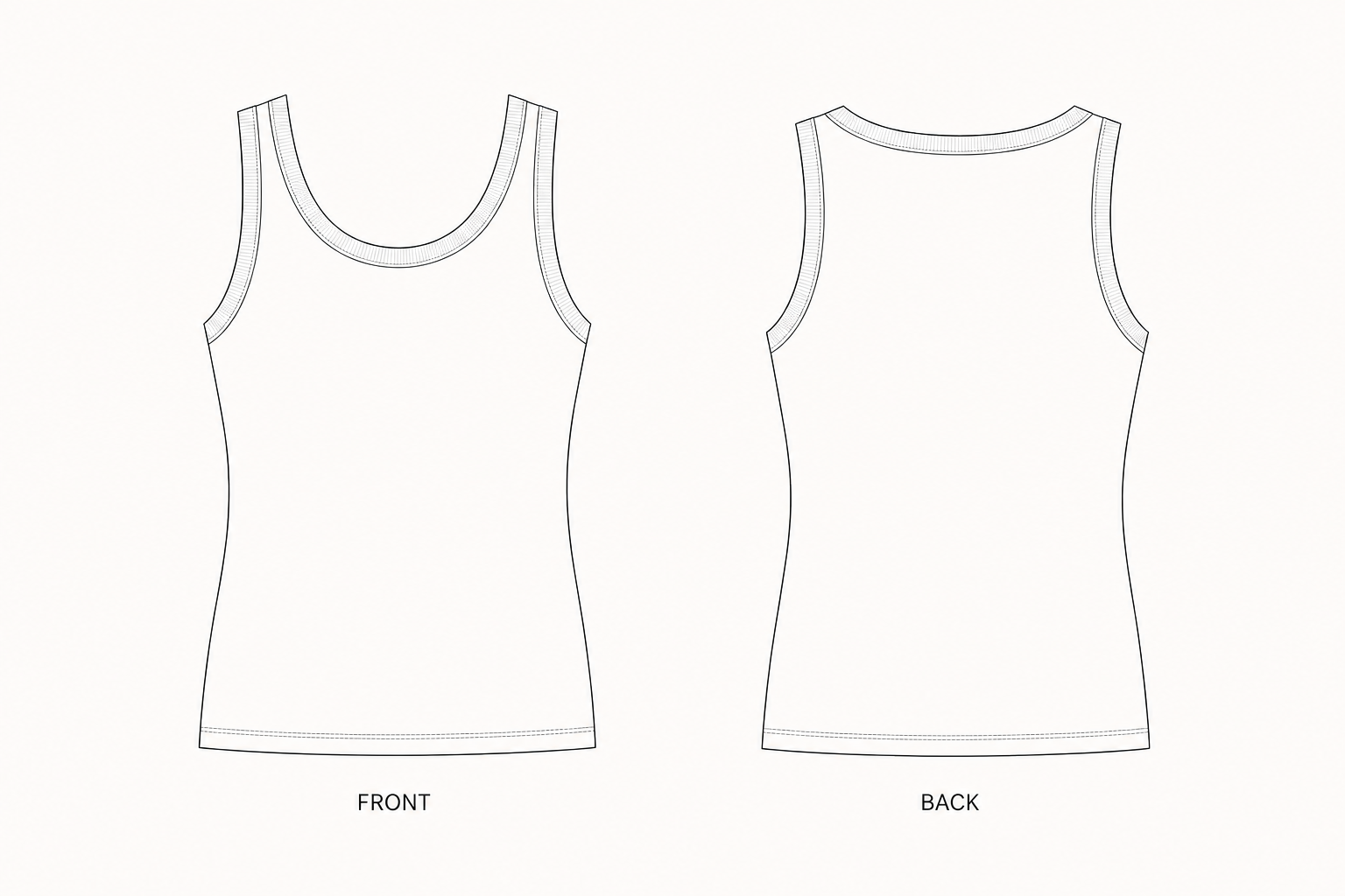 pattern-xq-068-womens-tank-top front and back technical drawing