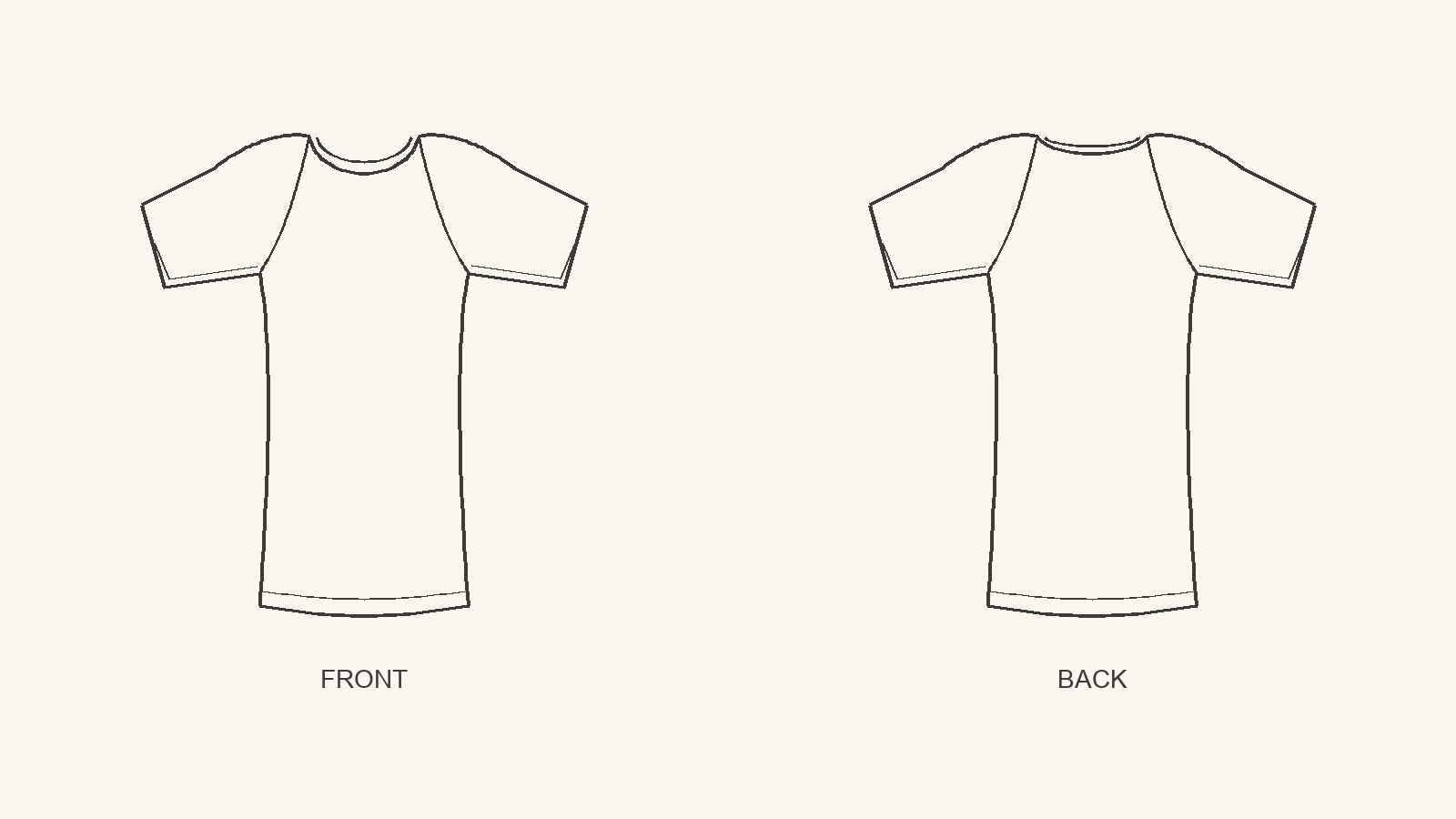 pattern-xq-070-compression-raglan-tee front and back technical drawing