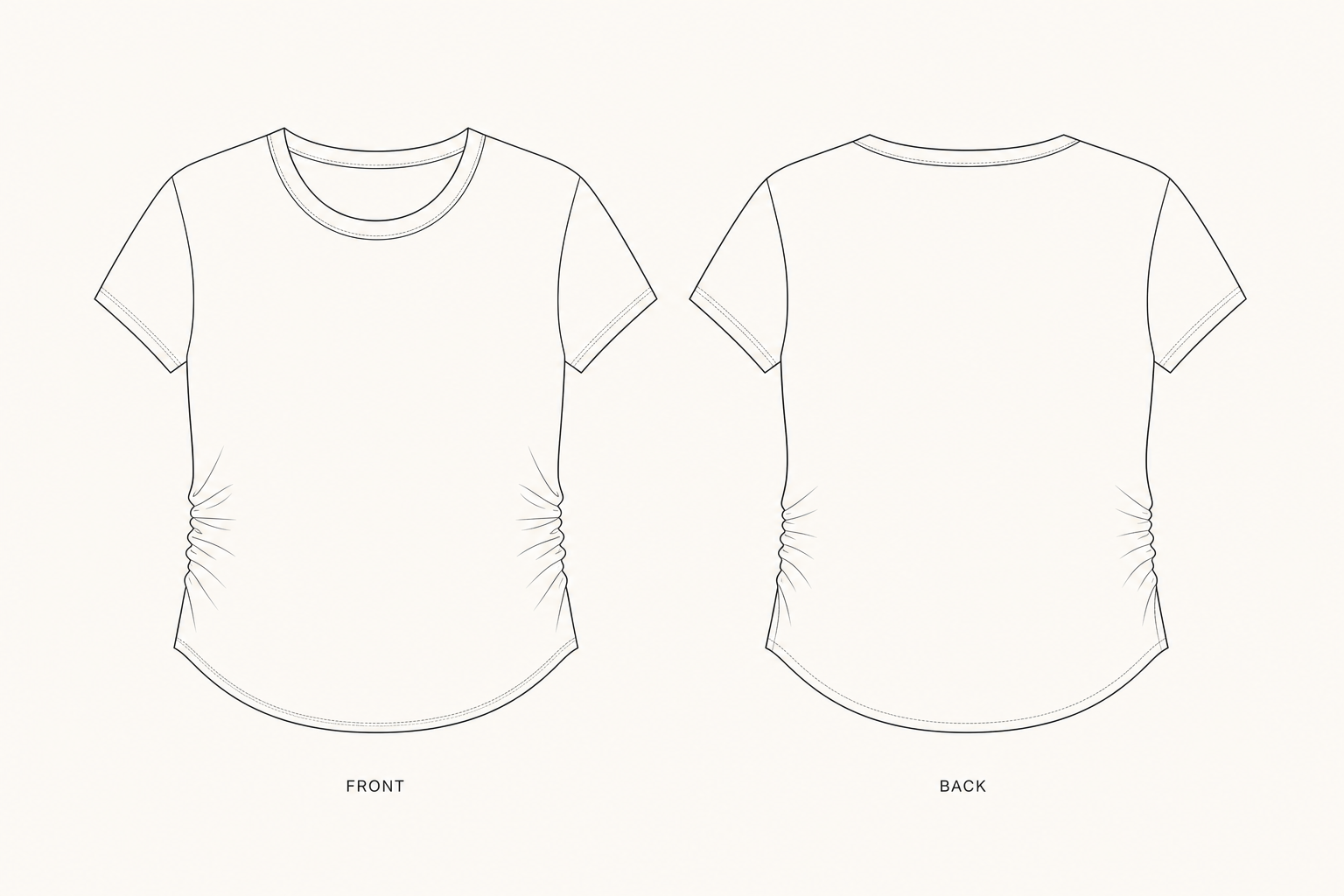 pattern-xq-083-side-ruched-tee front and back technical drawing