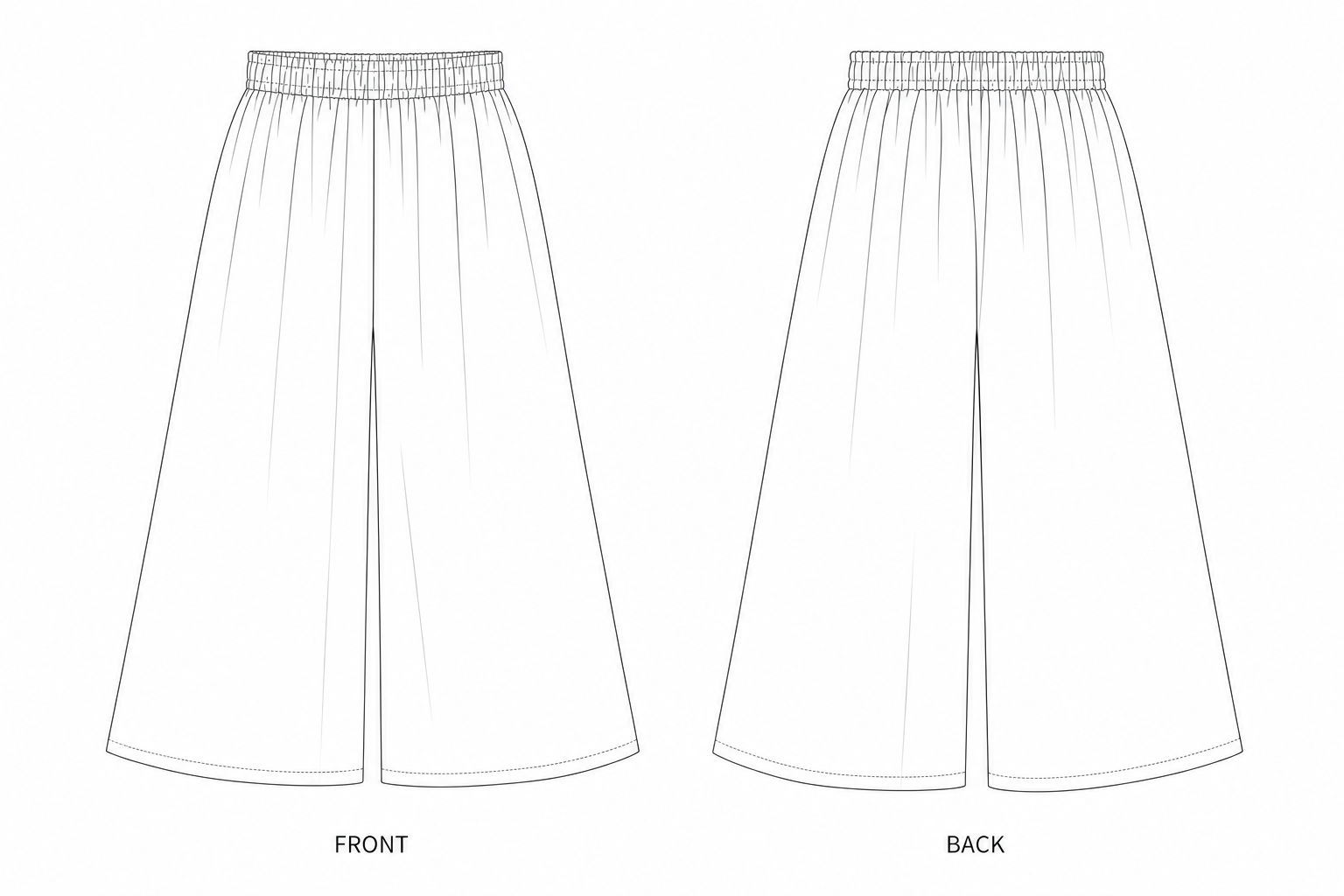 pattern-xq-105-kids-culottes front and back technical drawing
