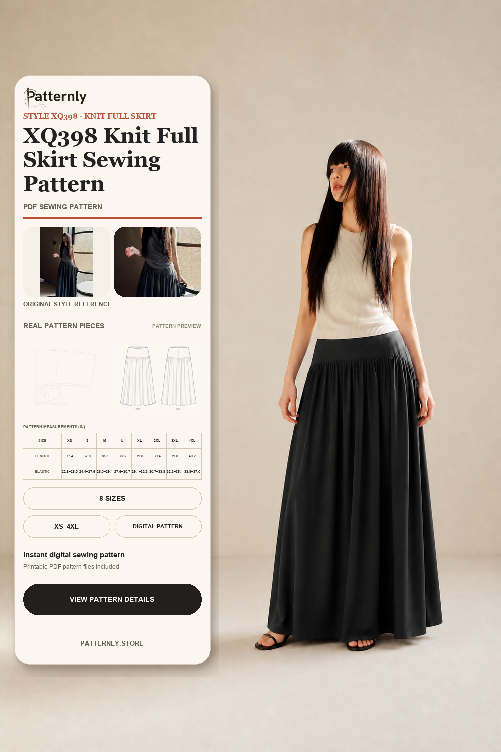 XQ-398 小琴 XQ398 针织大摆长裙电子纸样（XS–4XL） cover