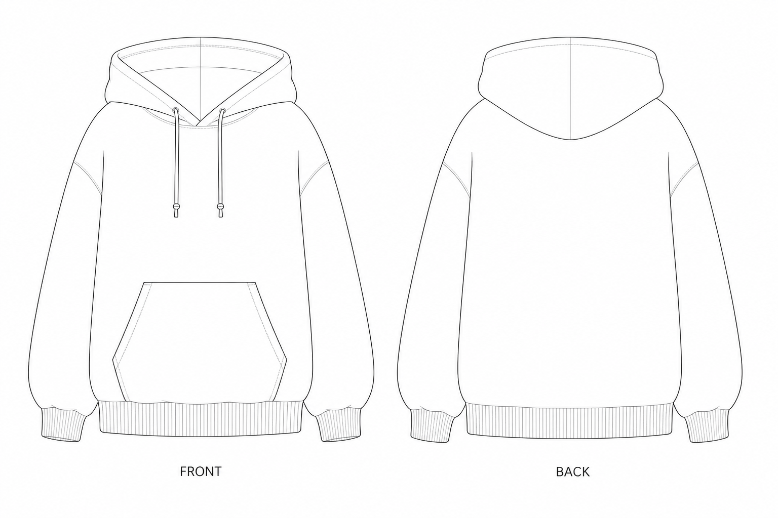 Y-088 Sweatshirt Sewing Pattern | Girls' oversized fleece hoodie front and back technical drawing
