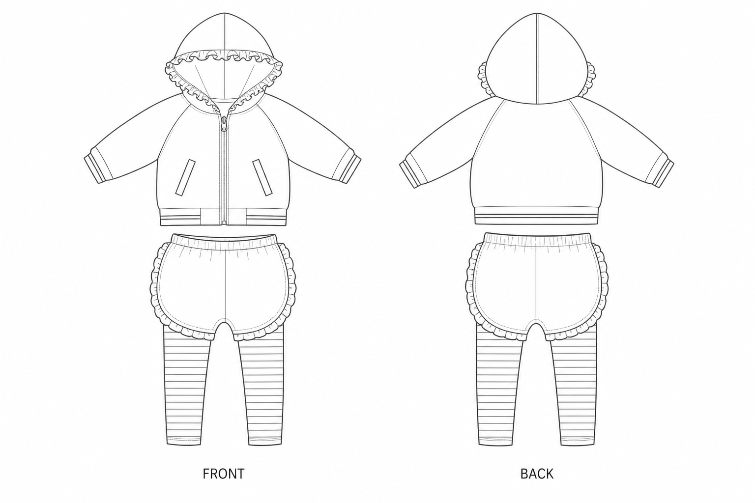 Y-098 Set Sewing Pattern front and back technical drawing