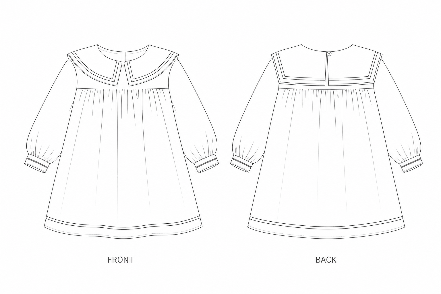 Y-105 Dress Sewing Pattern front and back technical drawing