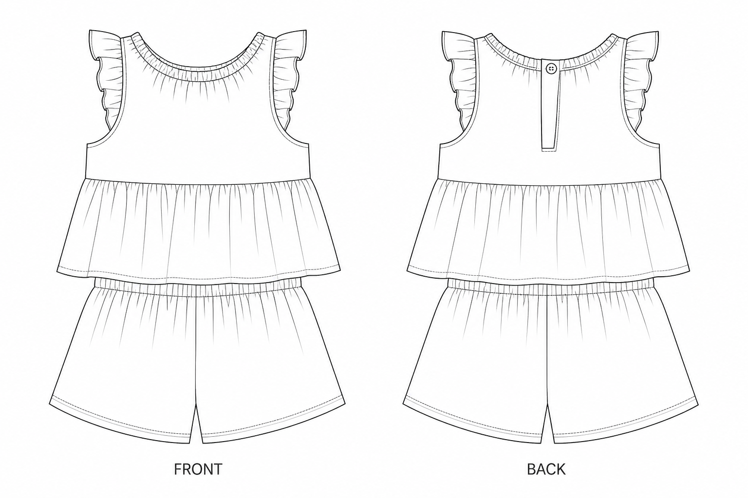 Y-112 Set Sewing Pattern front and back technical drawing