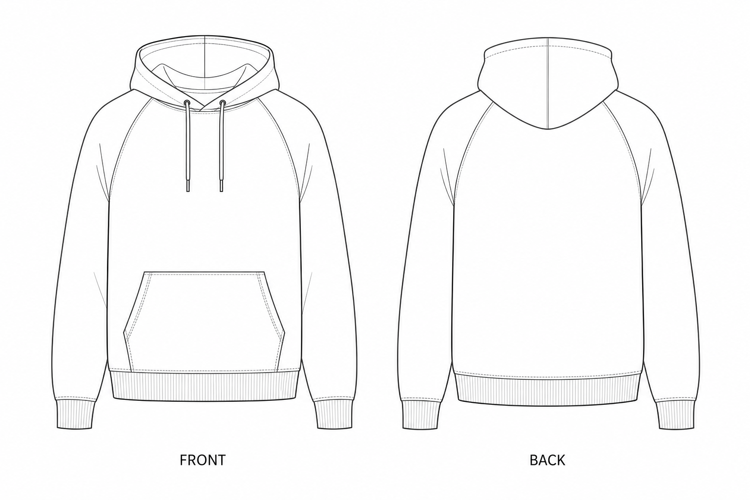 Y-117 Sewing Pattern | Men's Color Block Pullover Hoodie front and back technical drawing