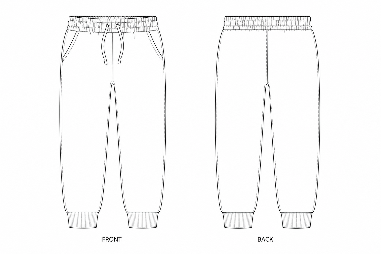 Y-205 Pants Sewing Pattern front and back technical drawing
