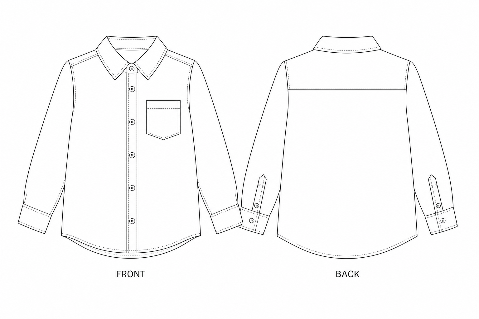 Y-206 Sewing Pattern | Kids Button Front Linen Shirt front and back technical drawing