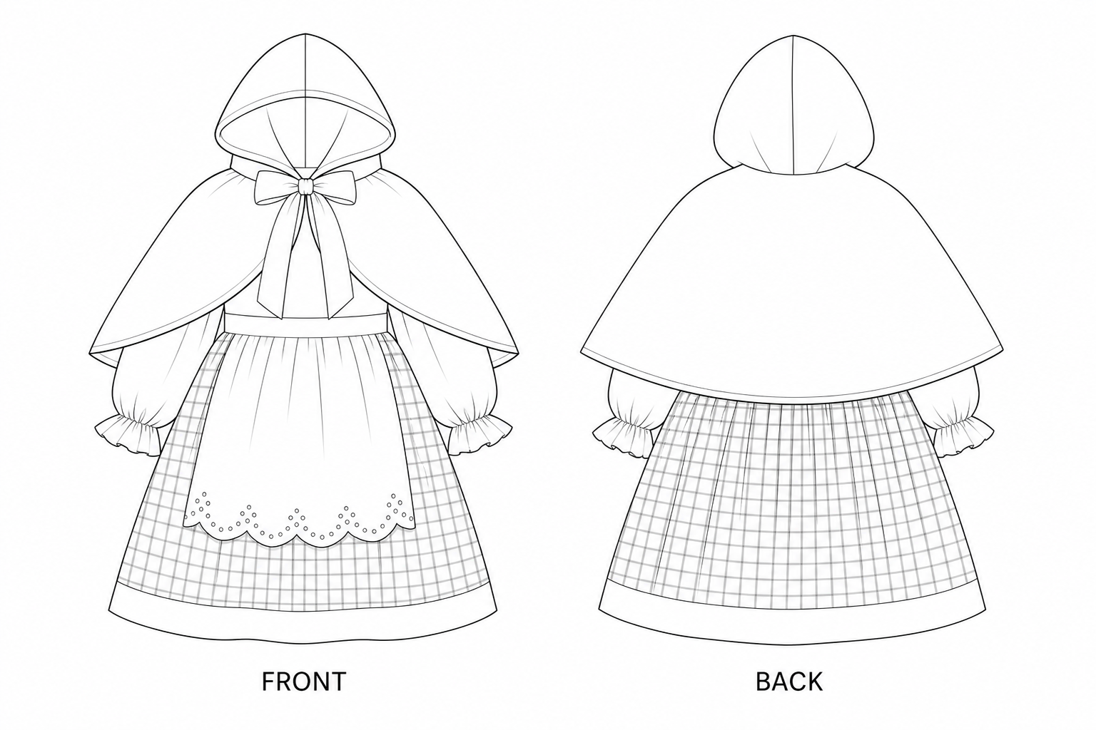Y-353 Dress Sewing Pattern front and back technical drawing