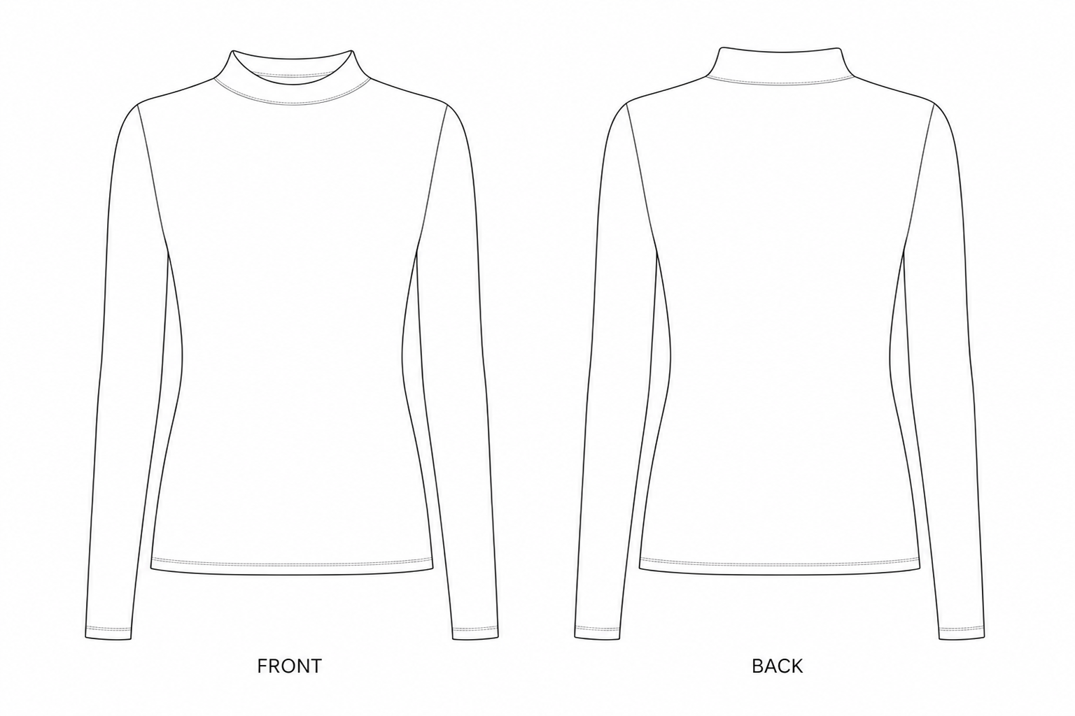 Y-364 Sewing Pattern | Women's Fitted Mock Neck Top front and back technical drawing