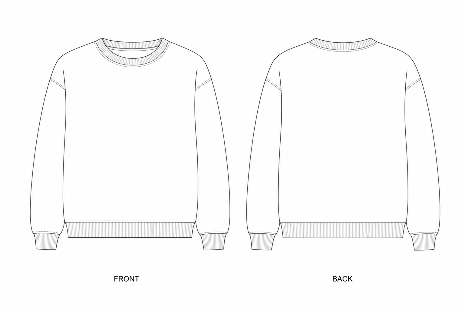 Y-392 Sewing Pattern | Men's Festive Crewneck Sweatshirt front and back technical drawing