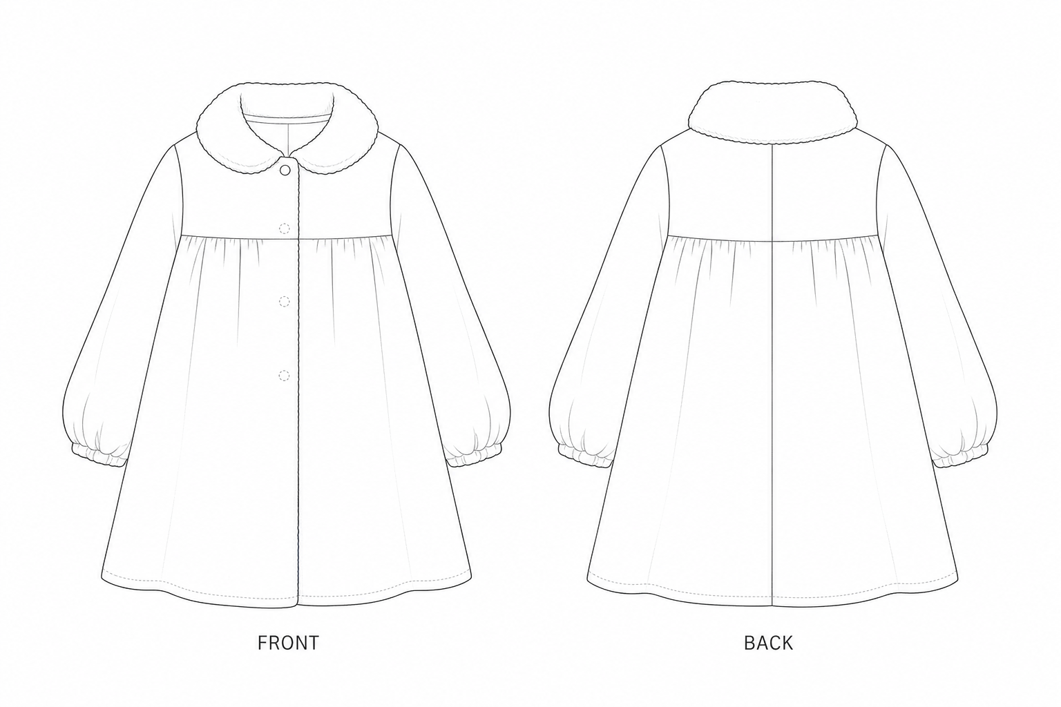 Y-404 Dress Sewing Pattern front and back technical drawing