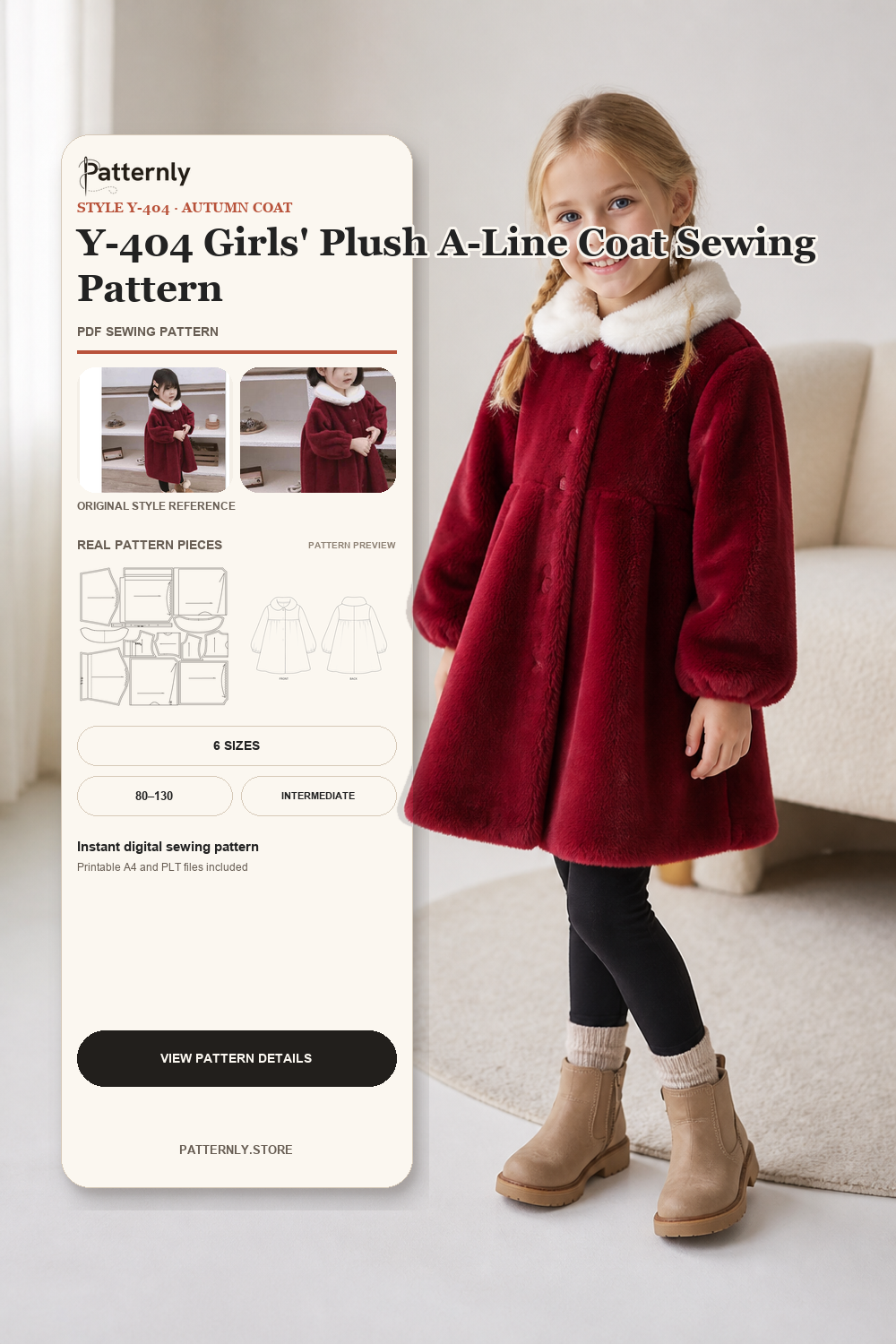 Y-404 Girls' Plush A-Line Coat Sewing Pattern cover