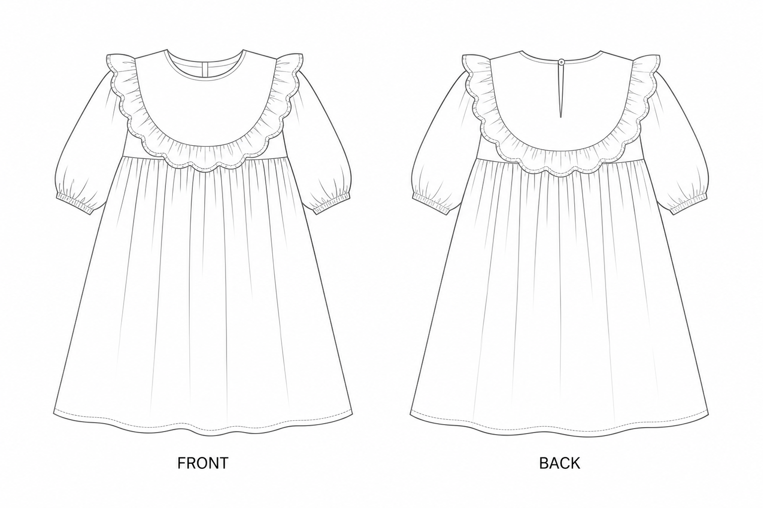 Y-481 Dress Sewing Pattern front and back technical drawing