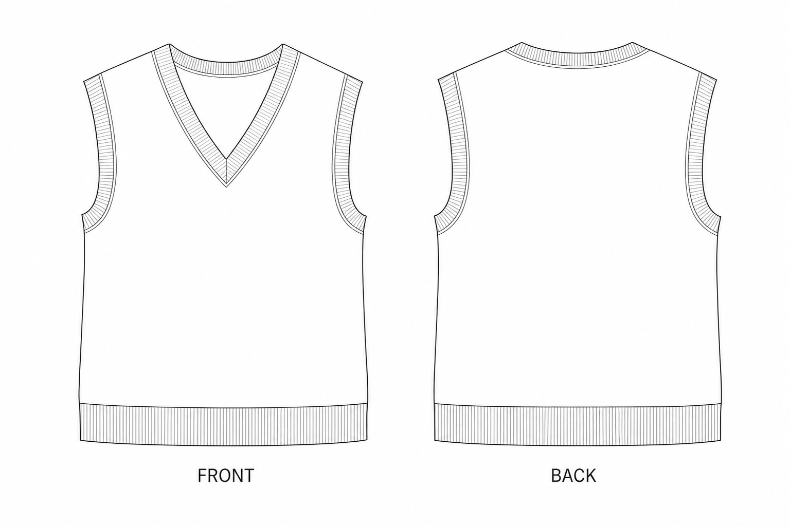 Y-641 Sewing Pattern | Women's V Neck Sweater Vest front and back technical drawing