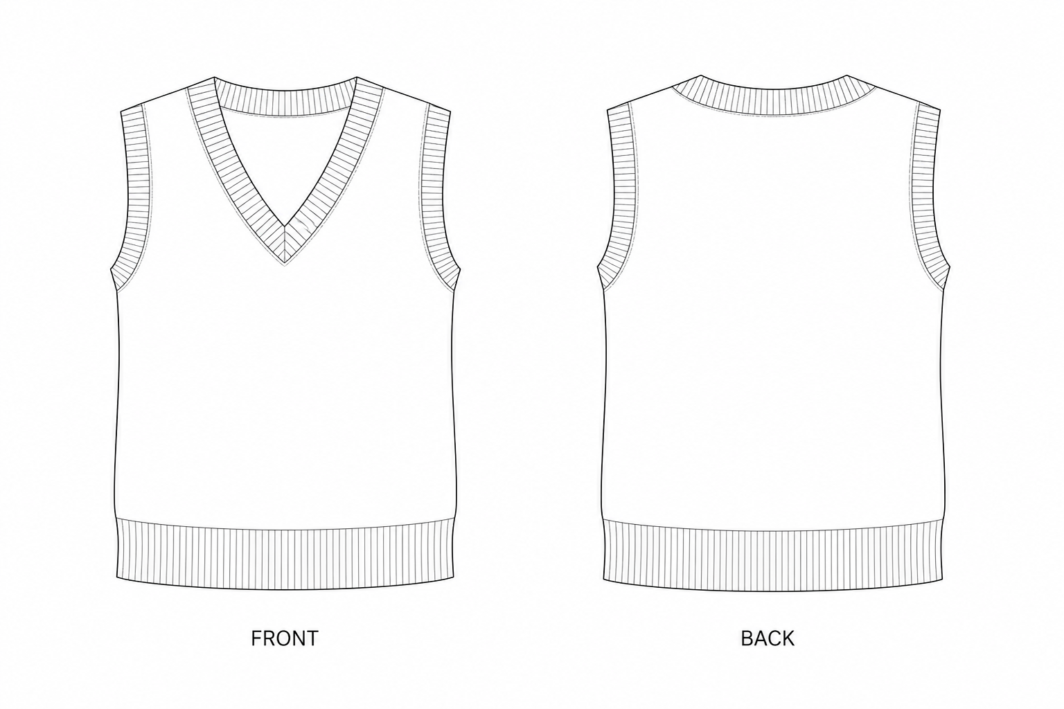 Y-641 Vest Sewing Pattern front and back technical drawing