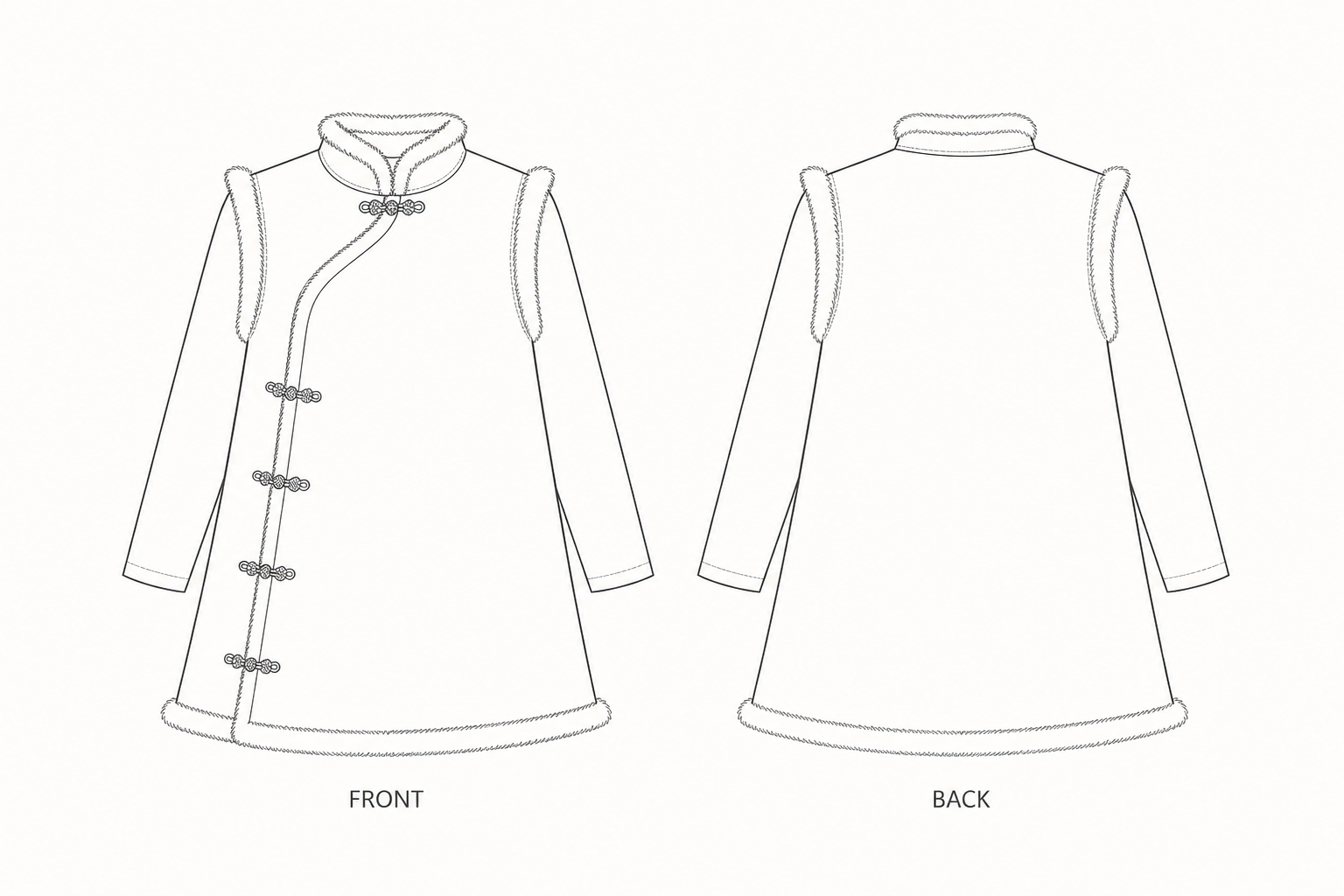 Y-664 Dress Sewing Pattern front and back technical drawing