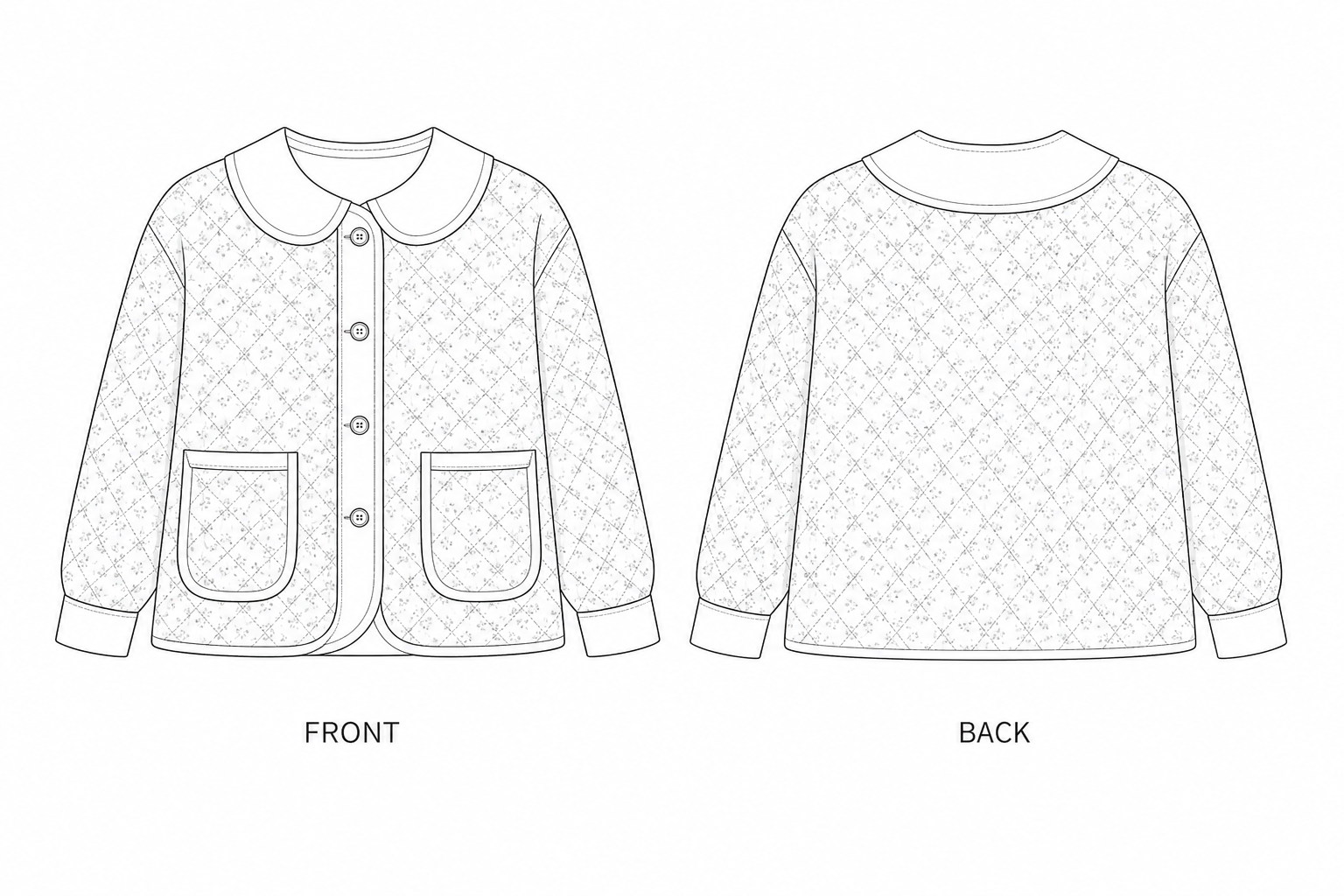 Y-678 Coat Sewing Pattern front and back technical drawing