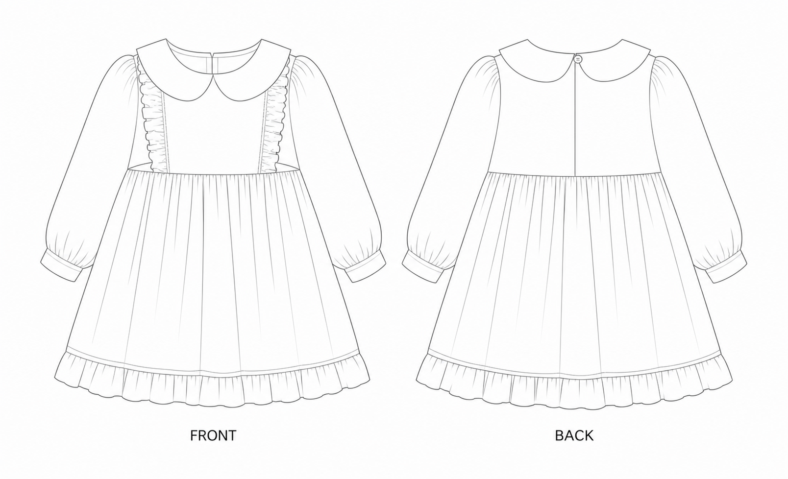 Y-729 Dress Sewing Pattern front and back technical drawing