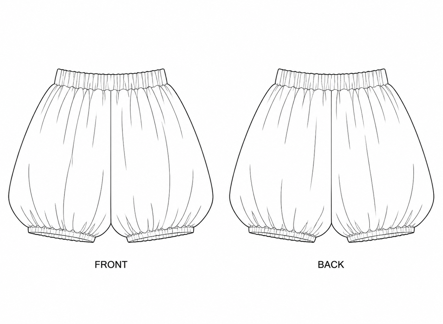 Y-794 Shorts Sewing Pattern front and back technical drawing