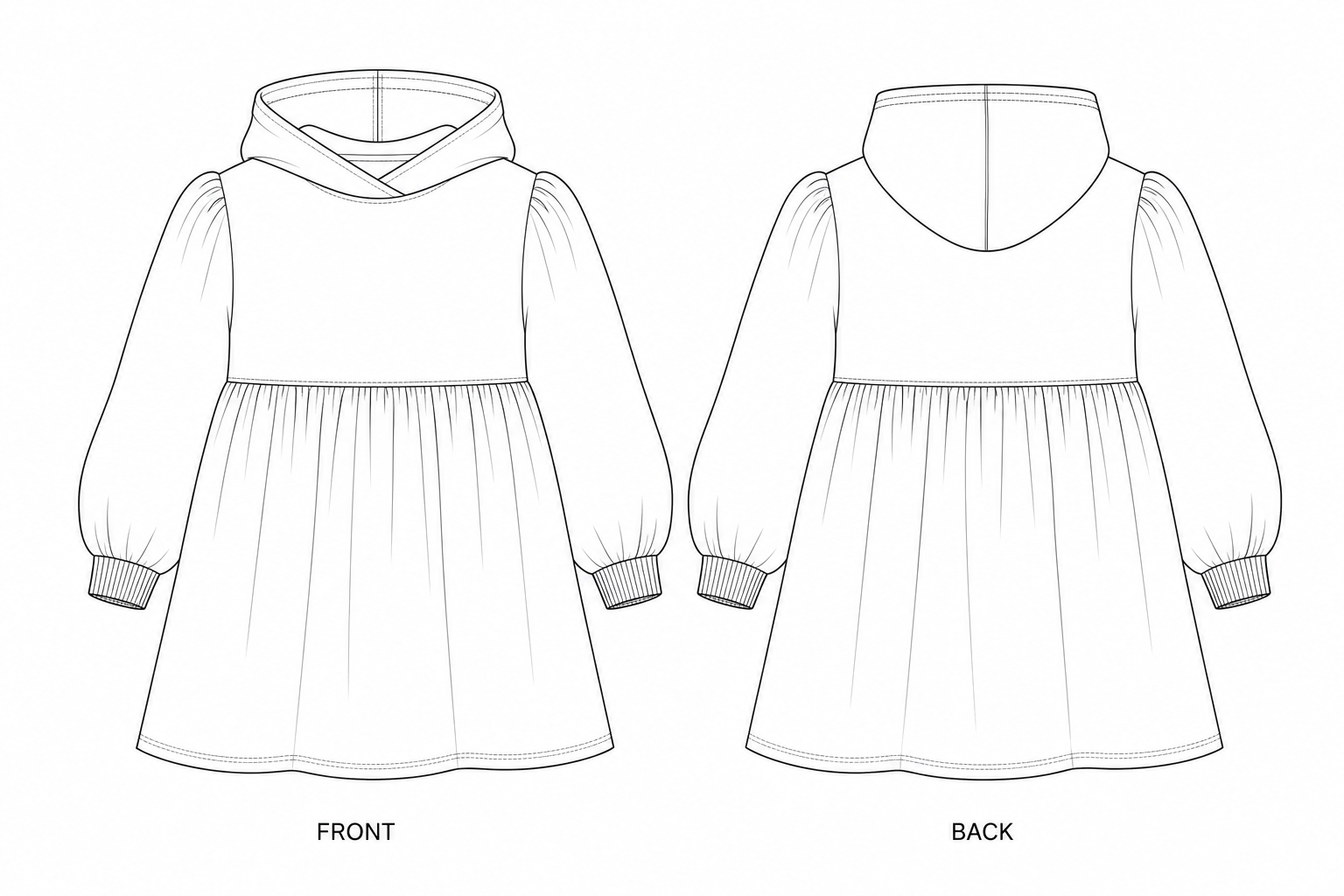 Y-830 Dress Sewing Pattern front and back technical drawing