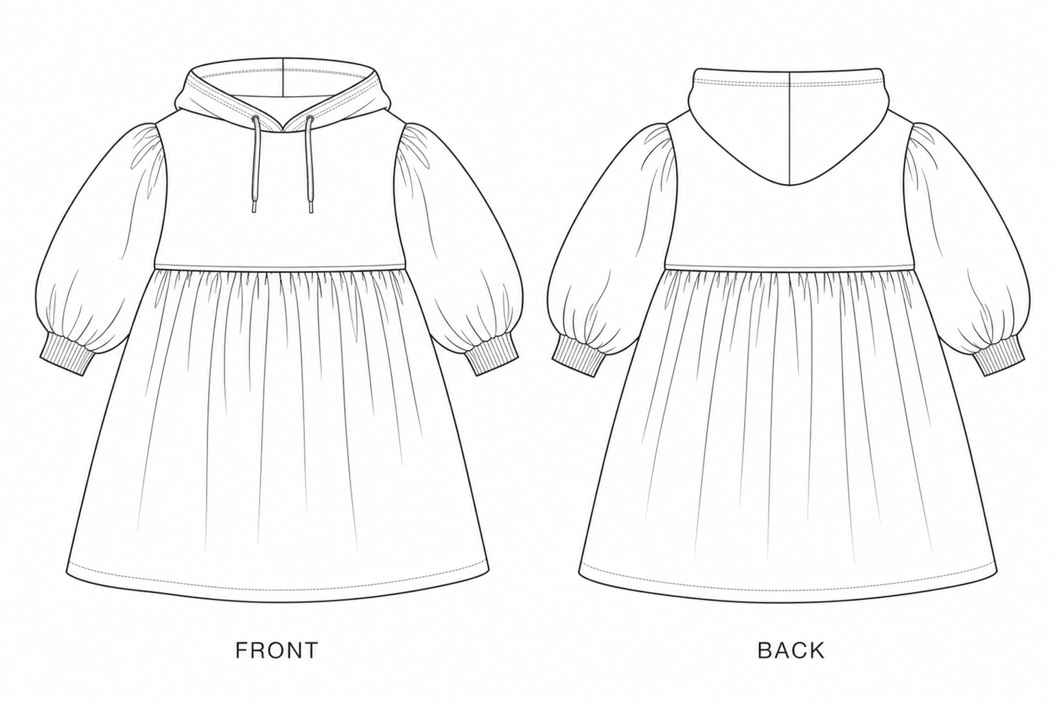 Y-830 Dress Sewing Pattern front and back technical drawing