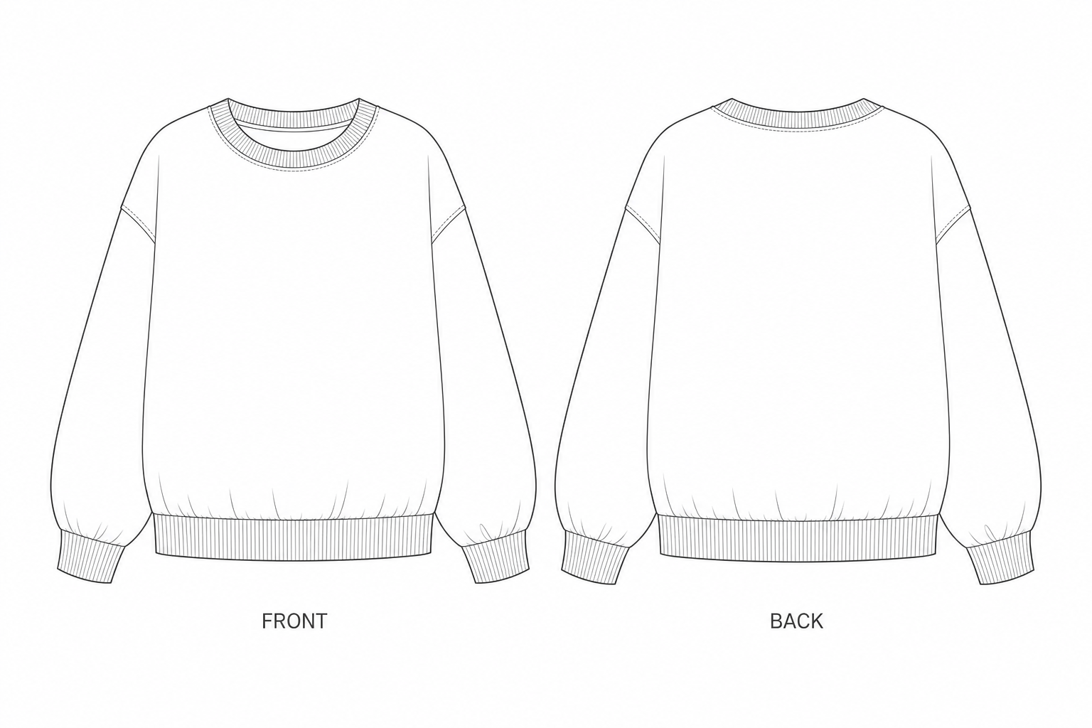 Y-859 Sewing Pattern | Kids Unisex Relaxed Crewneck Sweatshirt front and back technical drawing