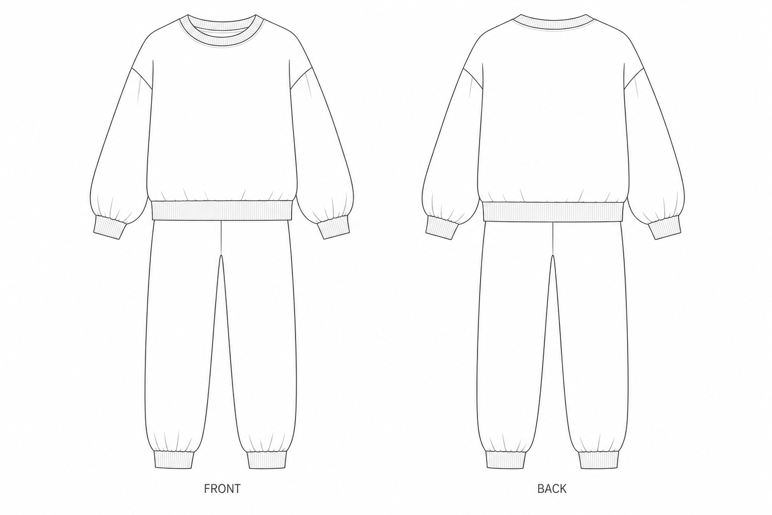Y-879 Sweatshirt Sewing Pattern front and back technical drawing