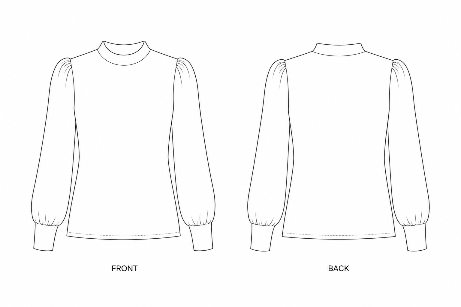Y-897 Top Sewing Pattern front and back technical drawing