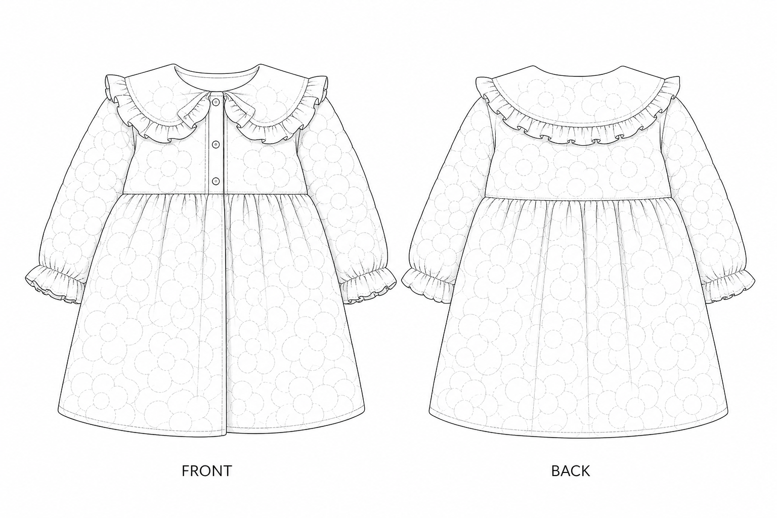 Y-899 Coat Sewing Pattern front and back technical drawing