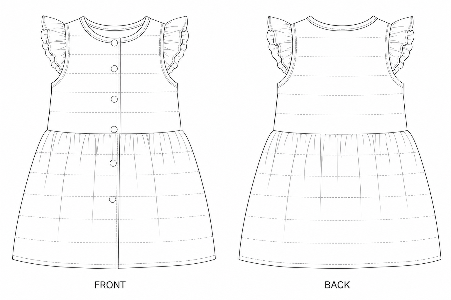 Y-900 Vest Sewing Pattern front and back technical drawing