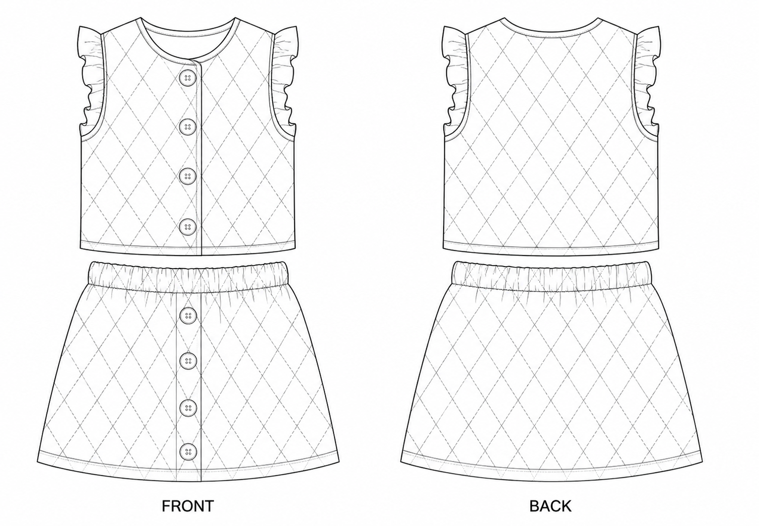 Y-913 Set Sewing Pattern front and back technical drawing