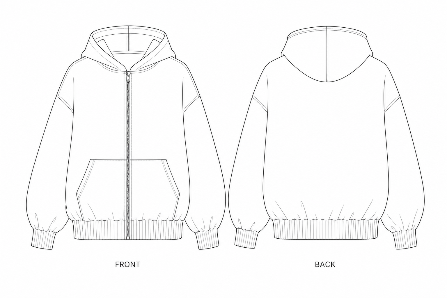 Y-938 Sweatshirt Sewing Pattern front and back technical drawing
