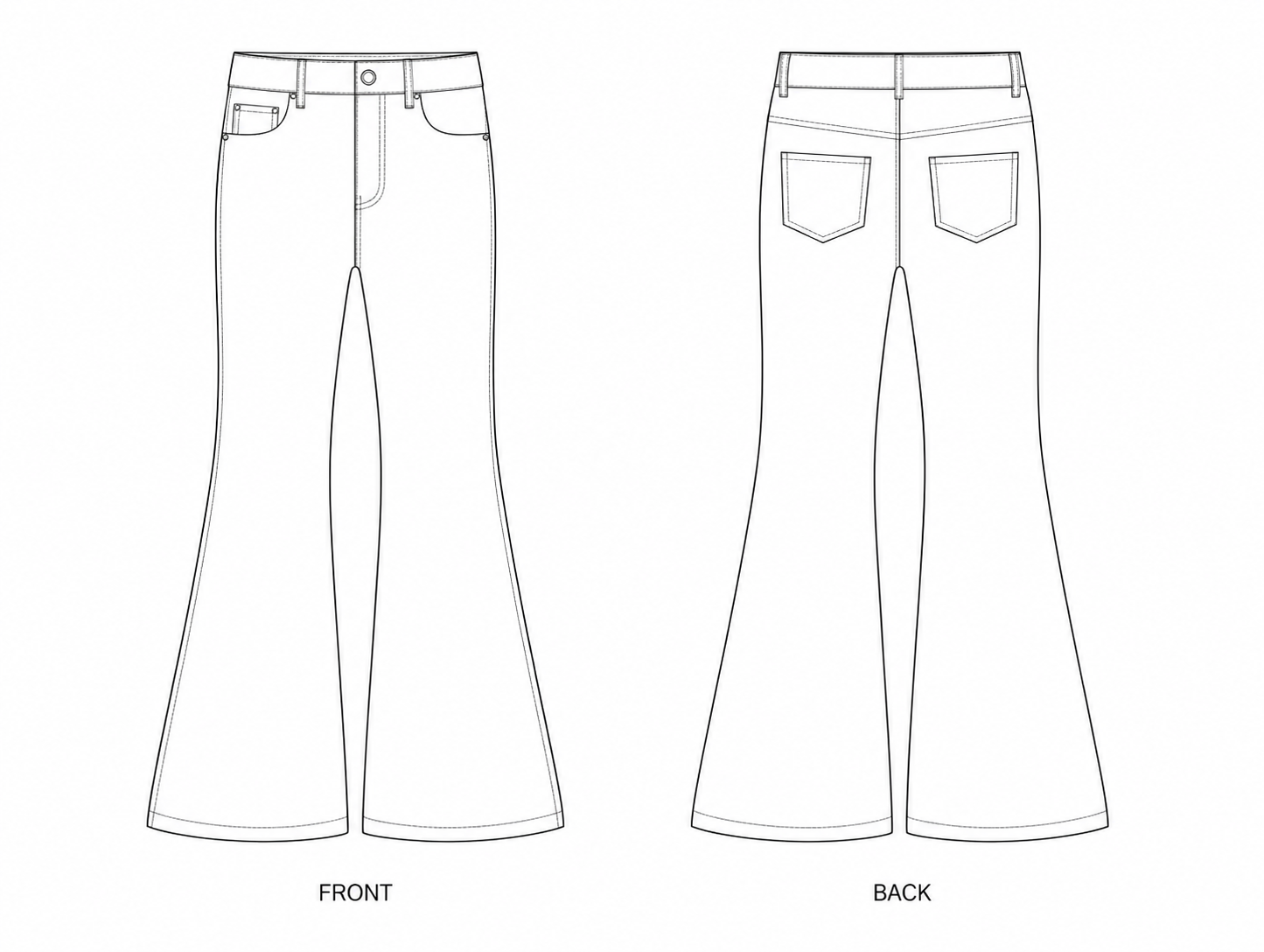 Y-953 Pants Sewing Pattern front and back technical drawing