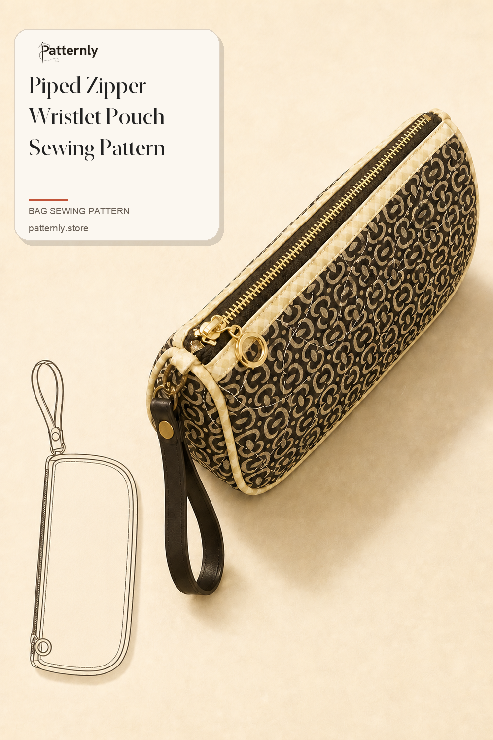 Piped Zipper Wristlet Pouch Sewing Pattern cover
