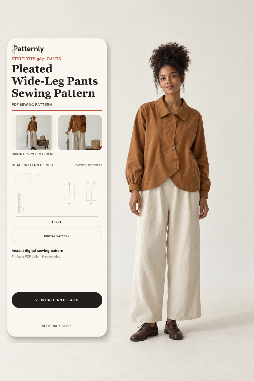 Pleated Wide-Leg Pants Sewing Pattern cover
