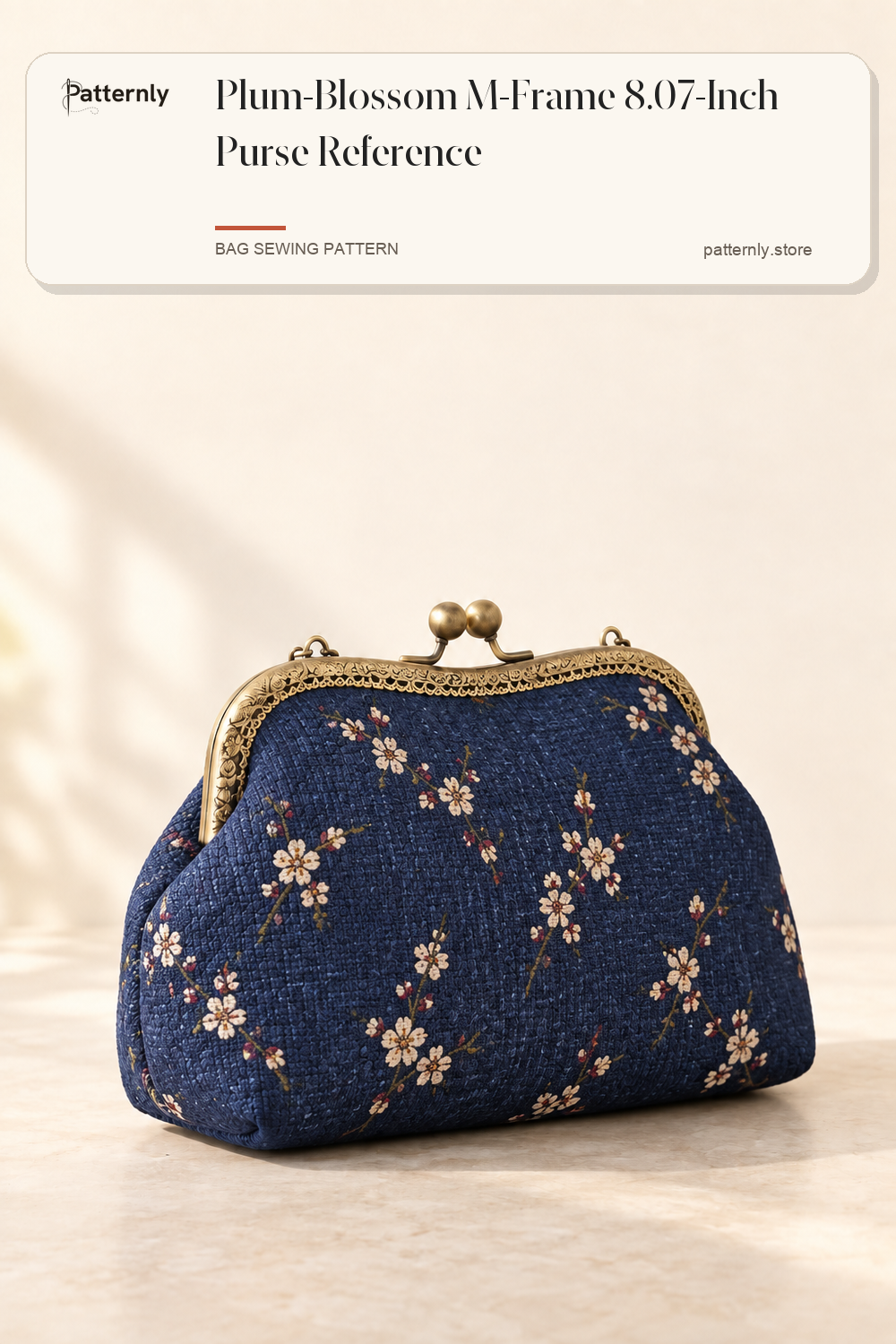 Plum-Blossom M-Frame 8.07-Inch Purse Reference — finished bag sewing pattern preview