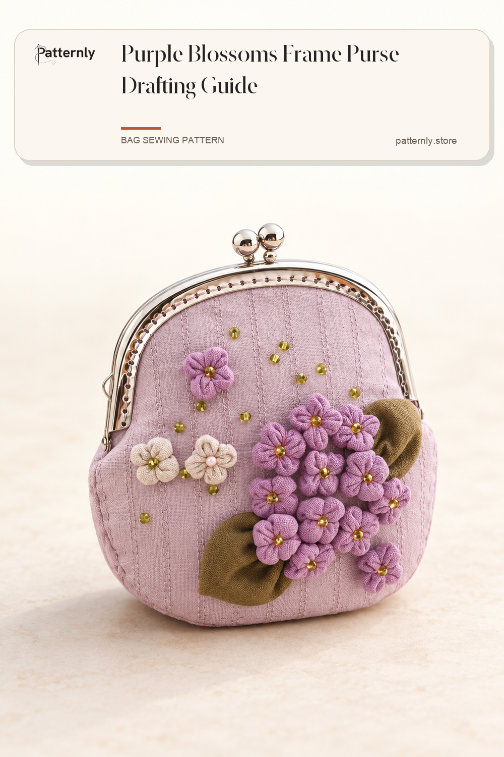 Purple Blossoms Frame Purse Drafting Guide — finished bag sewing pattern preview