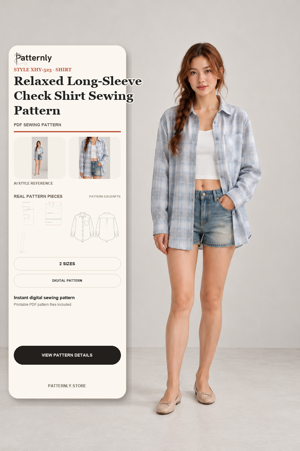 Relaxed Long-Sleeve Check Shirt Sewing Pattern cover