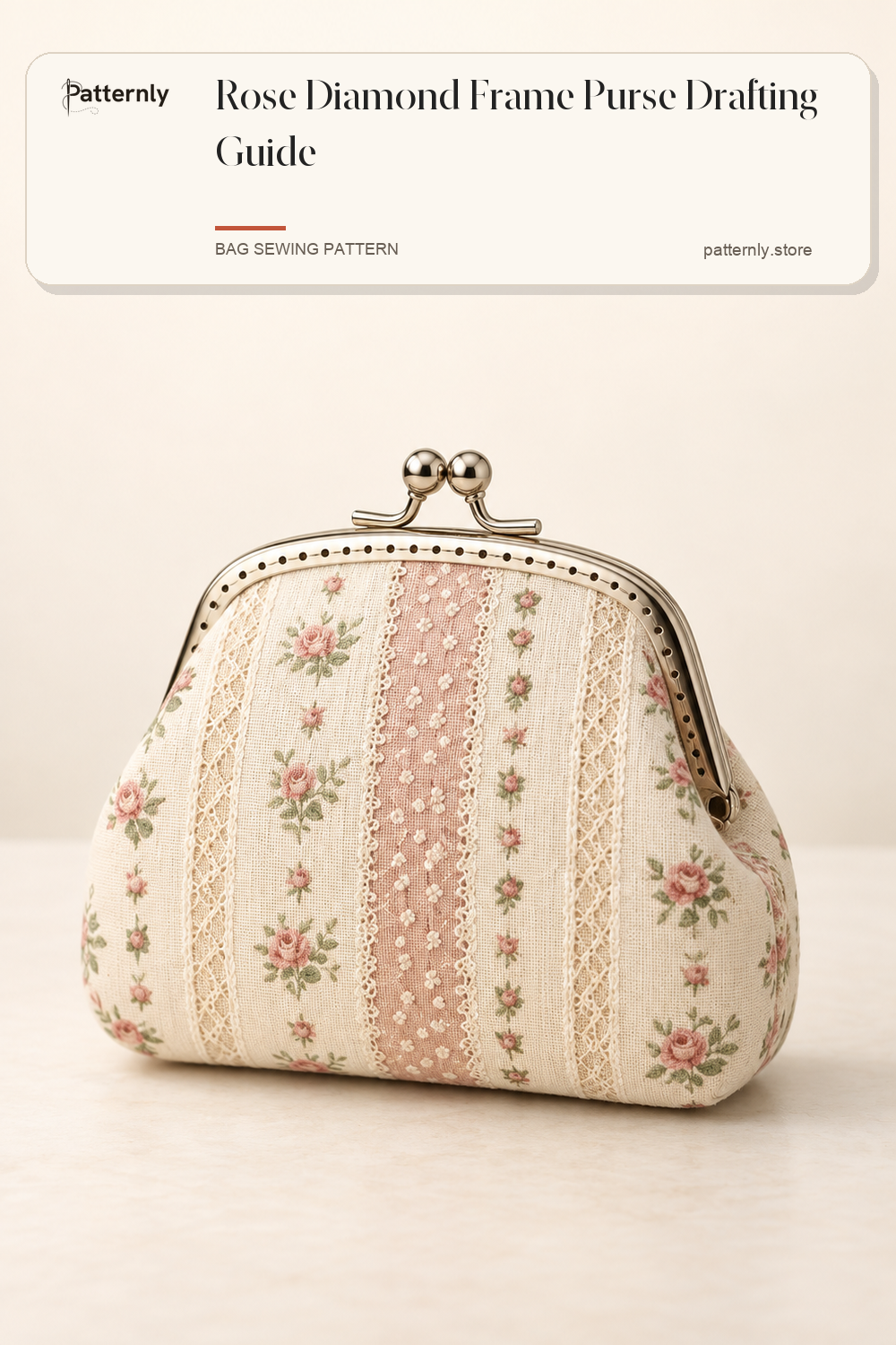 Rose Diamond Frame Purse Drafting Guide — finished bag sewing pattern preview