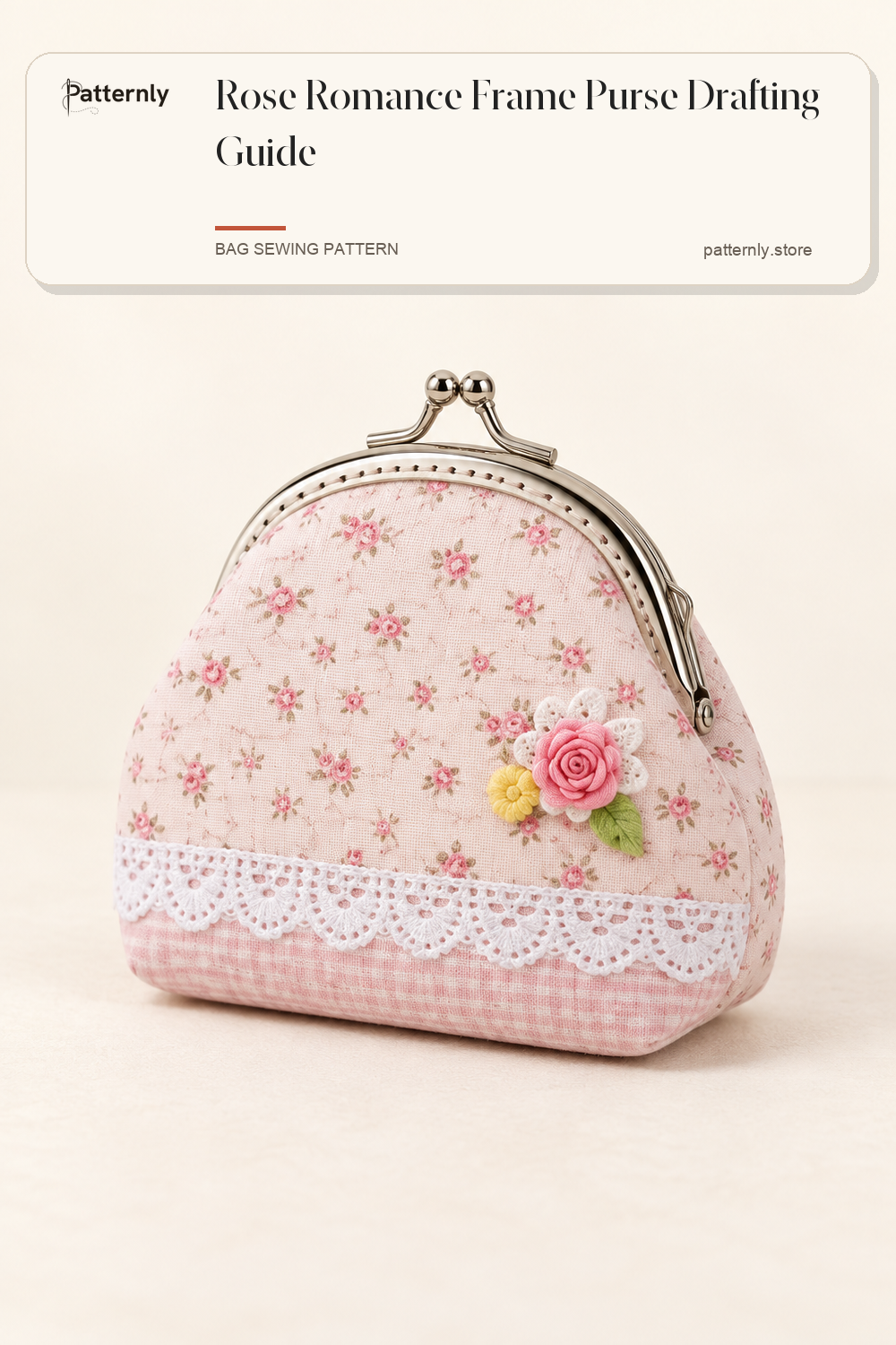 Rose Romance Frame Purse Drafting Guide — finished bag sewing pattern preview