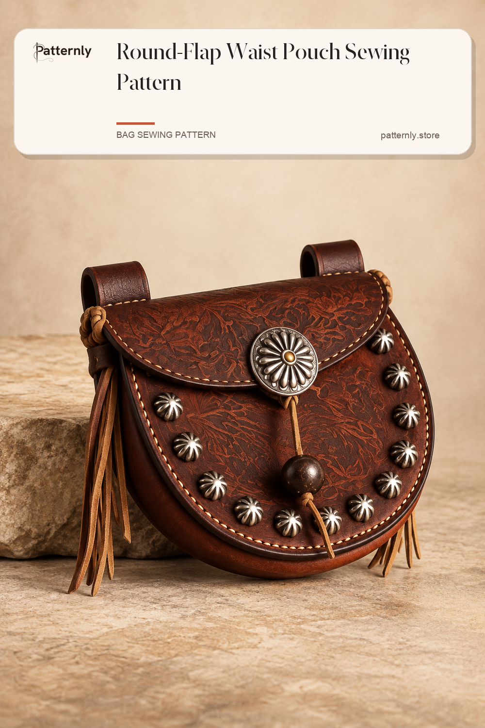 Round-Flap Waist Pouch Sewing Pattern — finished leather accessory sewing pattern preview