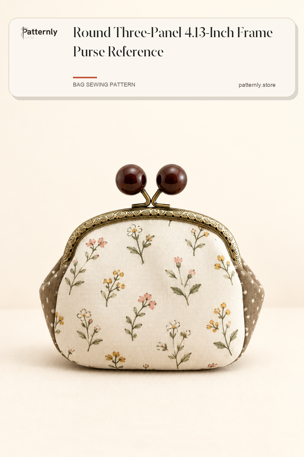 Round Three-Panel 4.13-Inch Frame Purse Reference — finished bag sewing pattern preview