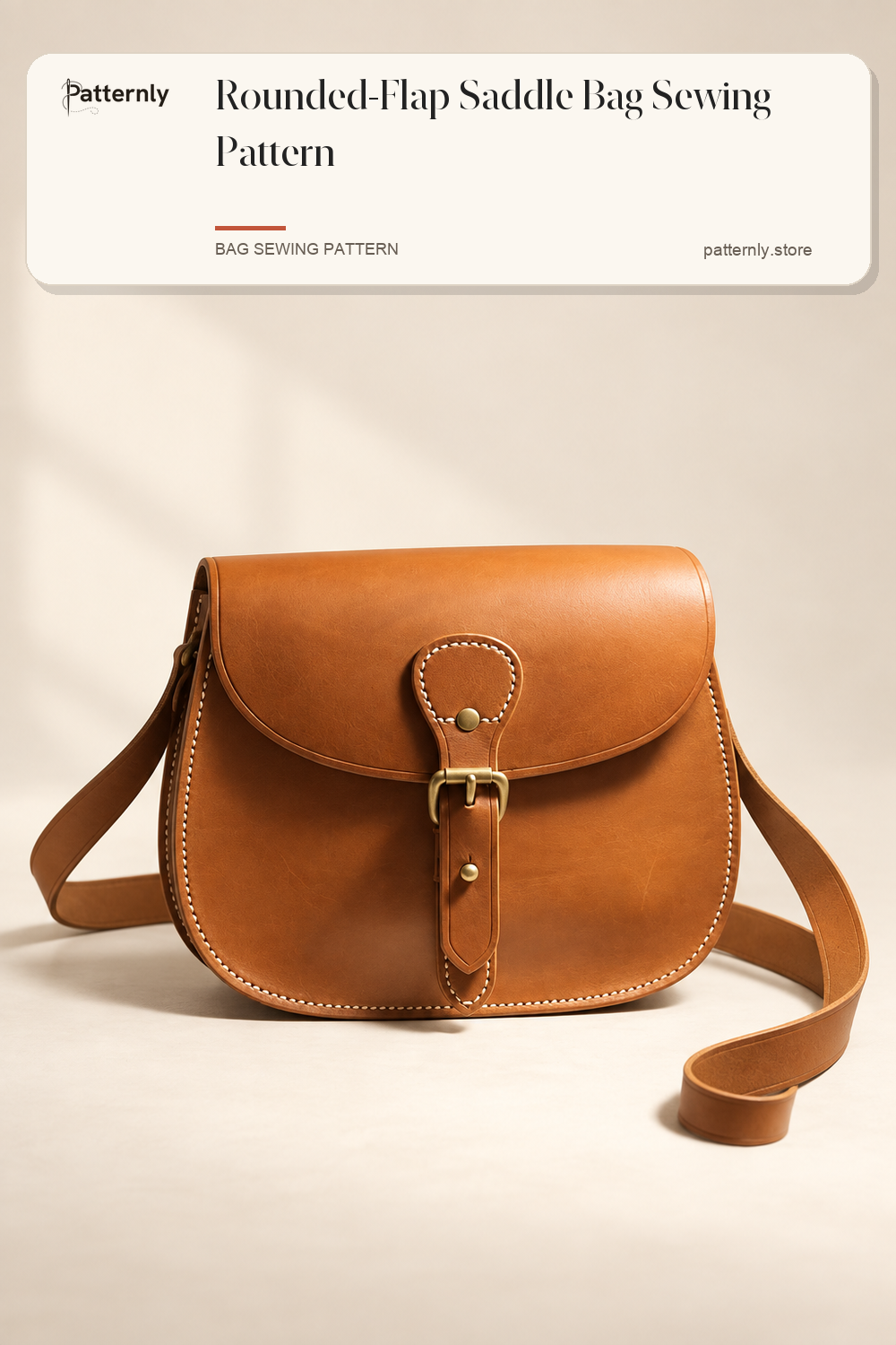 Rounded-Flap Saddle Bag Sewing Pattern — finished leather accessory sewing pattern preview