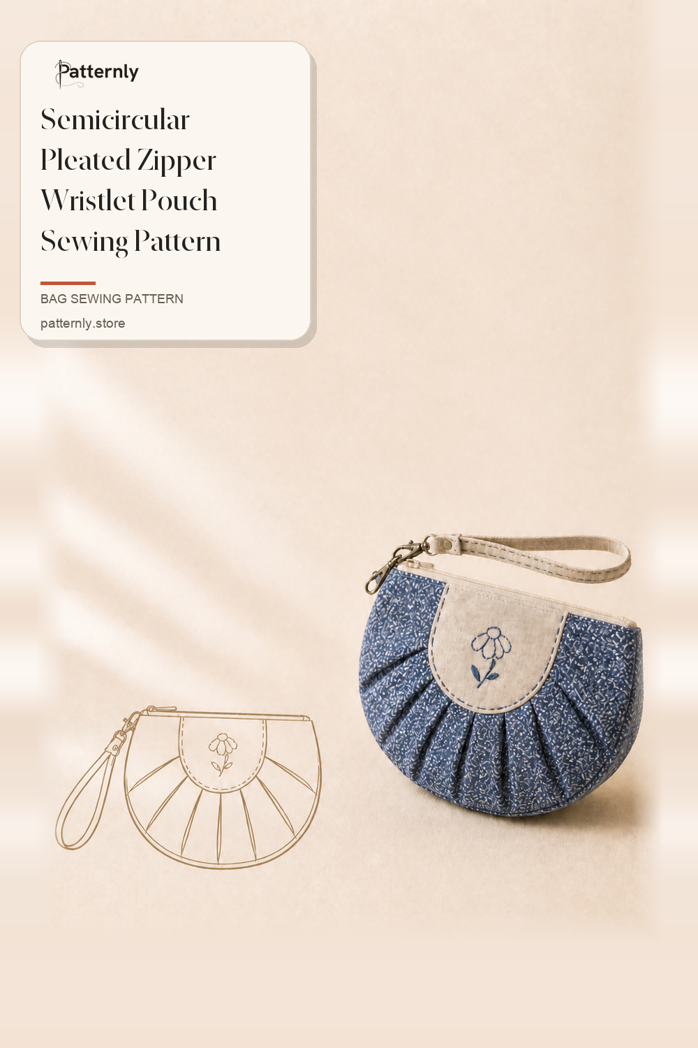 Semicircular Pleated Zipper Wristlet Pouch Sewing Pattern cover