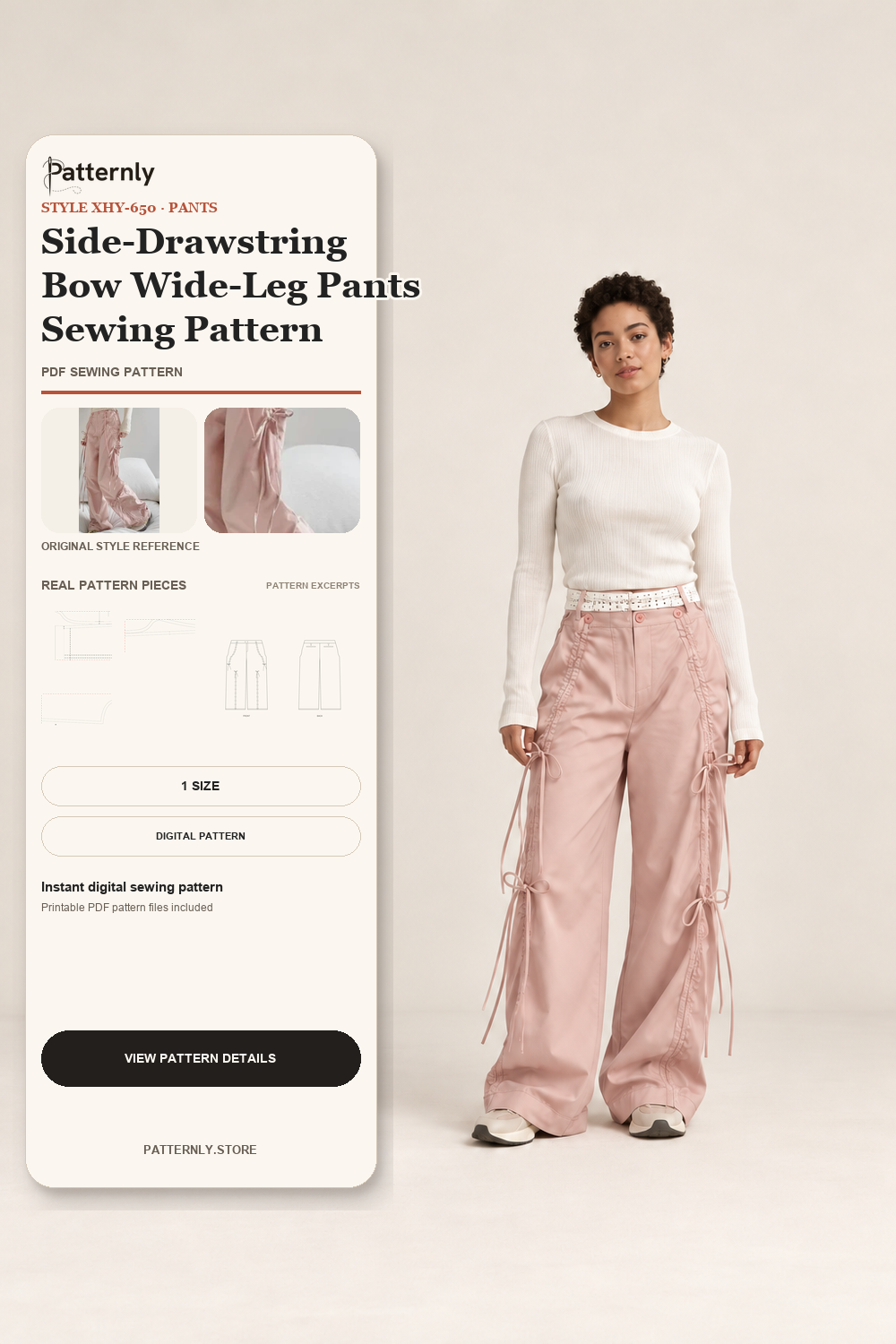 Side-Drawstring Bow Wide-Leg Pants Sewing Pattern cover