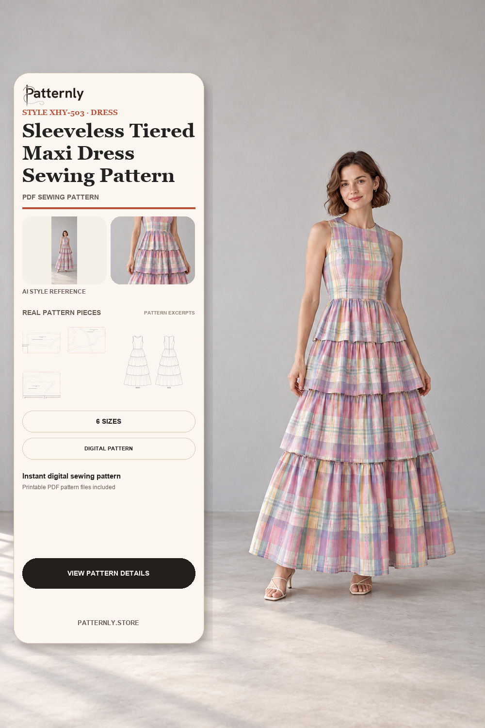 Sleeveless Tiered Maxi Dress Sewing Pattern cover