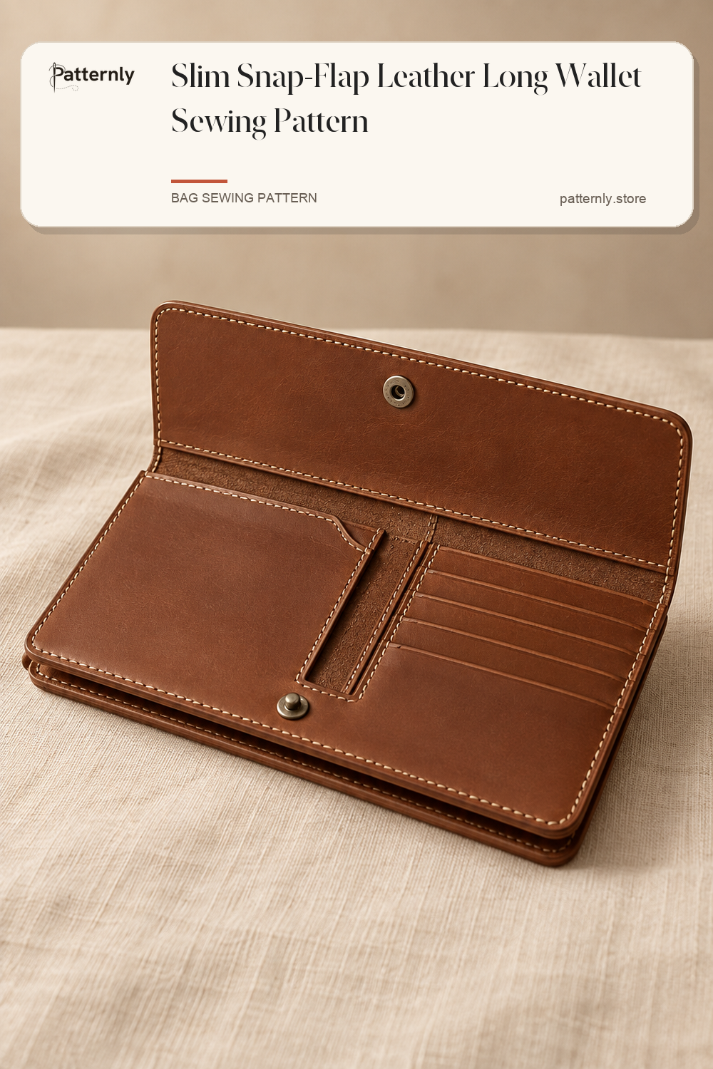 Slim Snap-Flap Leather Long Wallet Sewing Pattern cover