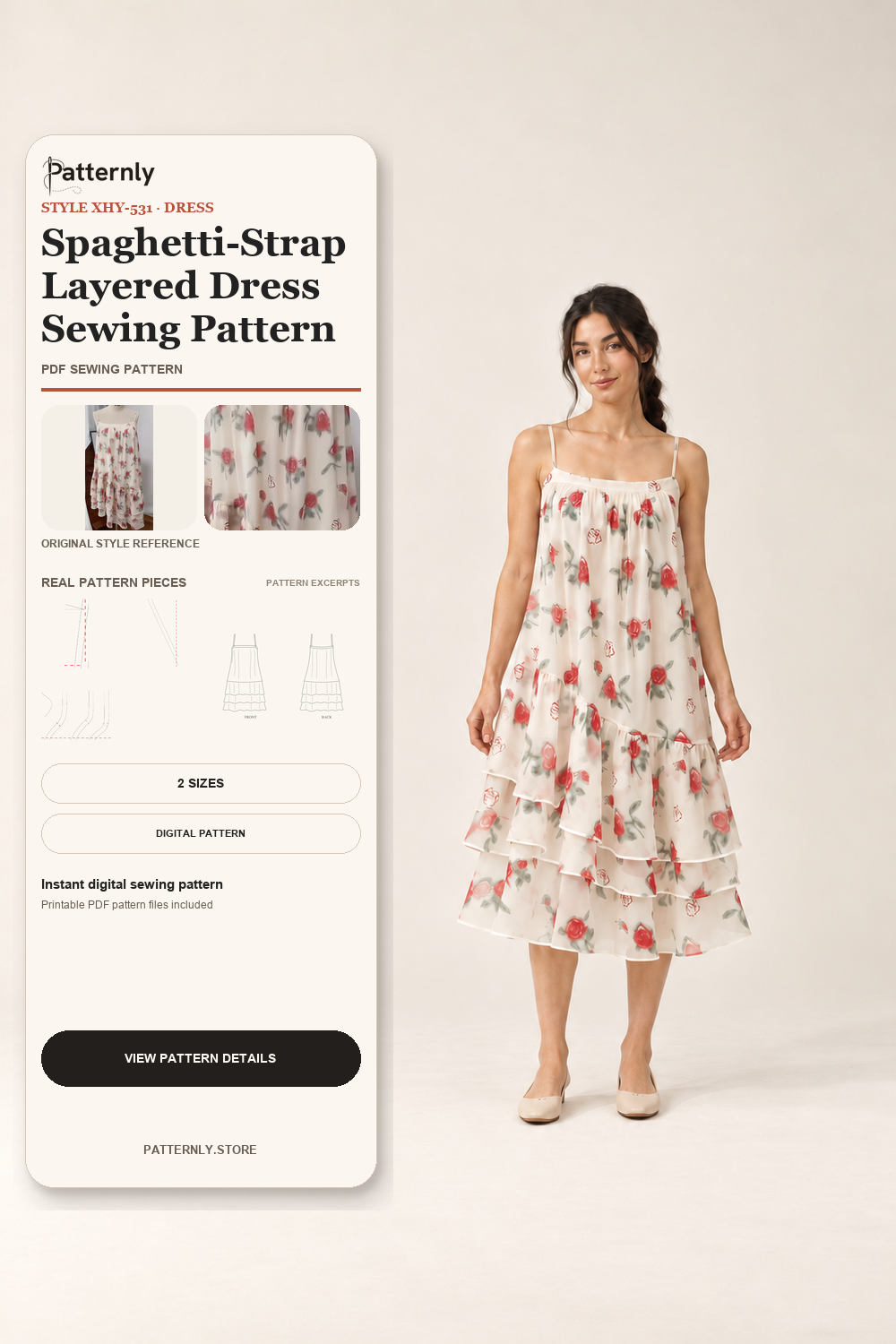 Spaghetti-Strap Layered Dress Sewing Pattern cover
