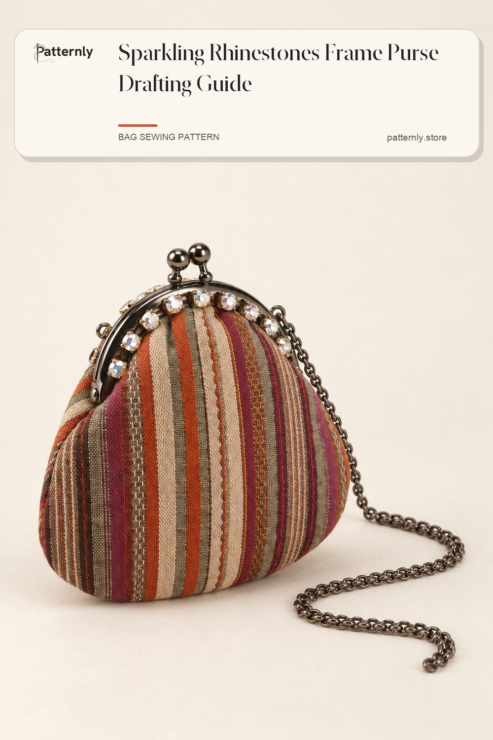Sparkling Rhinestones Frame Purse Drafting Guide — finished bag sewing pattern preview